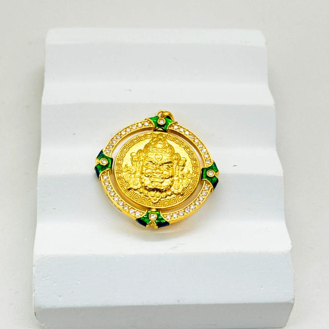 足金999  莫桑黄财神  旋转大绿吊坠