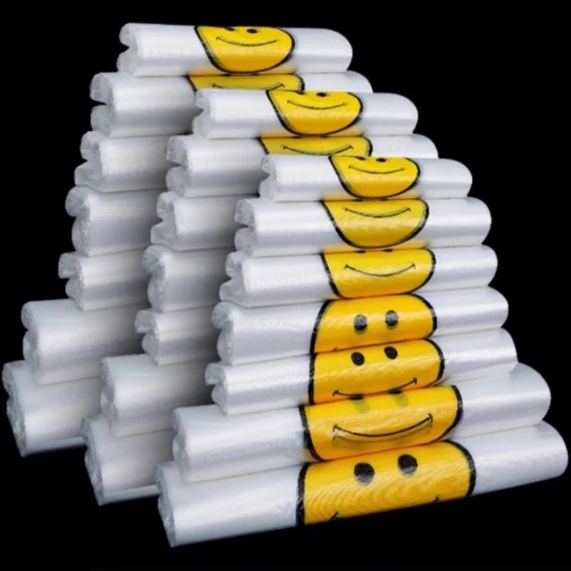 食品袋笑脸塑料袋手提打包袋加厚商用方便袋按斤批一次性购物袋子