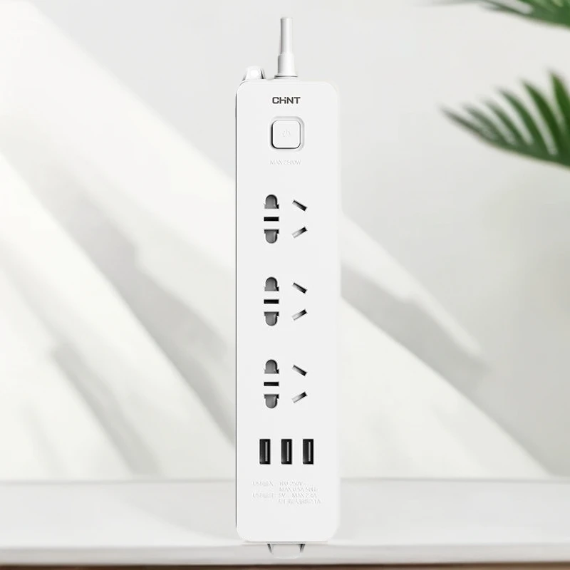 一键总控USB三位五孔1.8米线长新国标高温阻燃加粗插座插排接线板