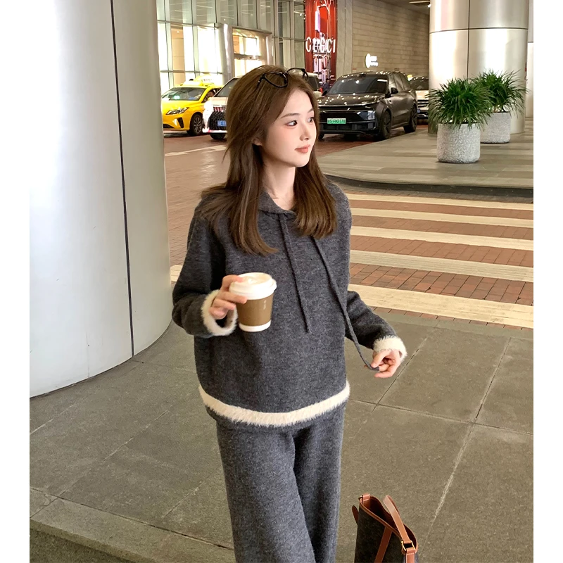 【上衣+裤子两件套】小个子连帽毛织套装女 26243TZ3466