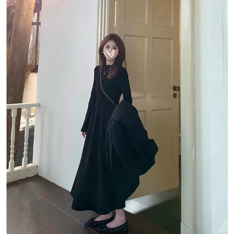 FUGUI RICH【立冬日记】小个子打底连衣裙秋冬长款黑裙 26243L2590