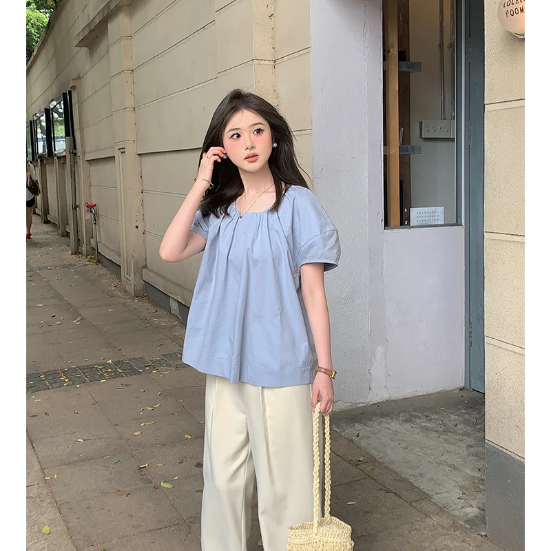 富贵rich【天蓝柔雾】小个子衬衫女2024年百搭宽松衬衣 26241CS2297