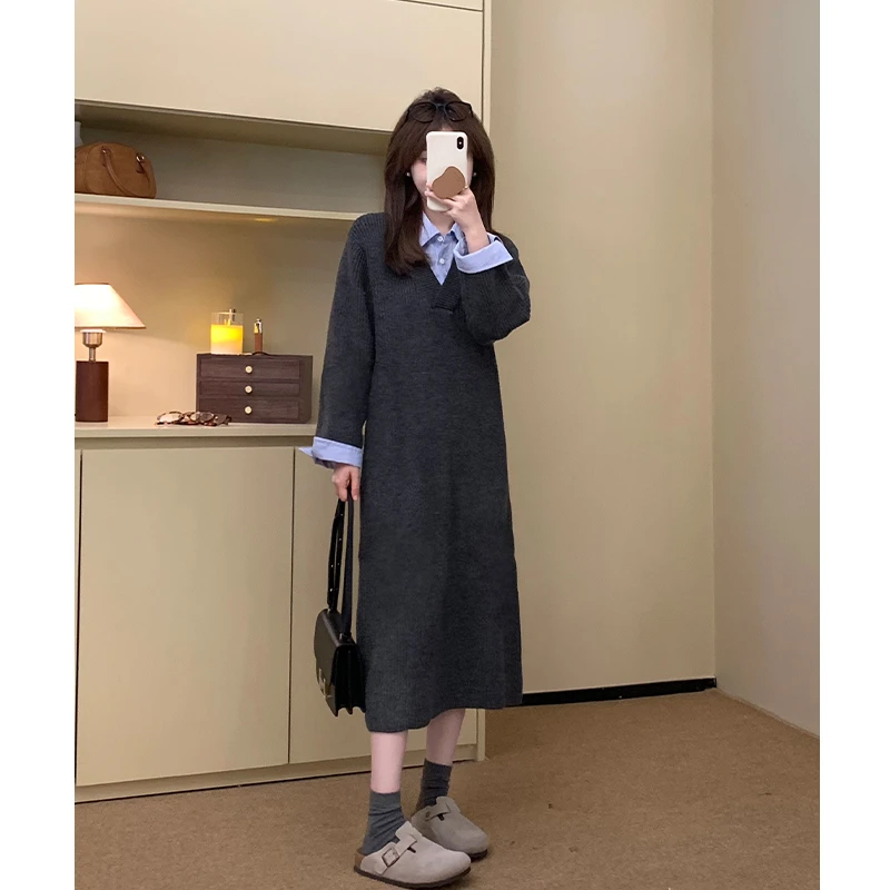 FUGUI RICH【假两件】小个子假两件连衣裙中长款衬衫裙 26243L9689