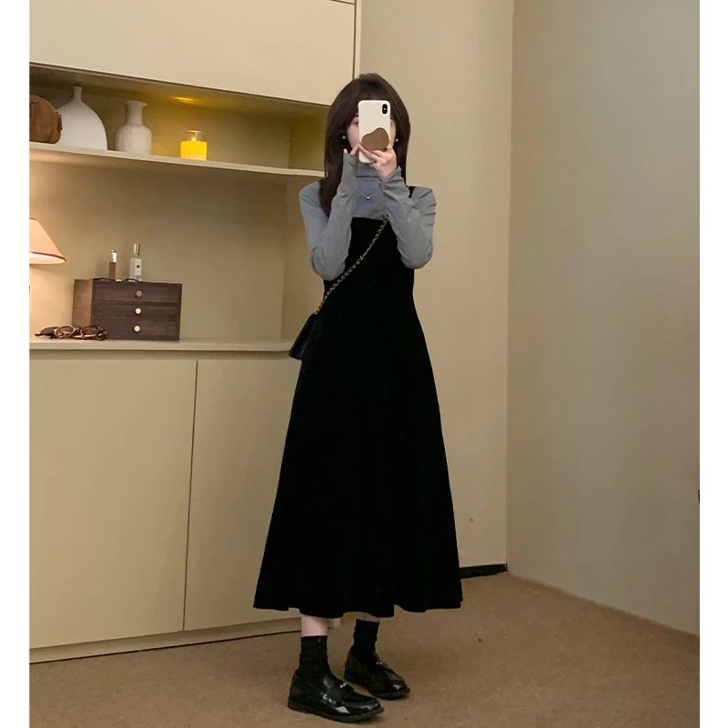 FUGUI RICH【小夜曲】小个子连衣裙中长款黑色吊带裙 26243L8481