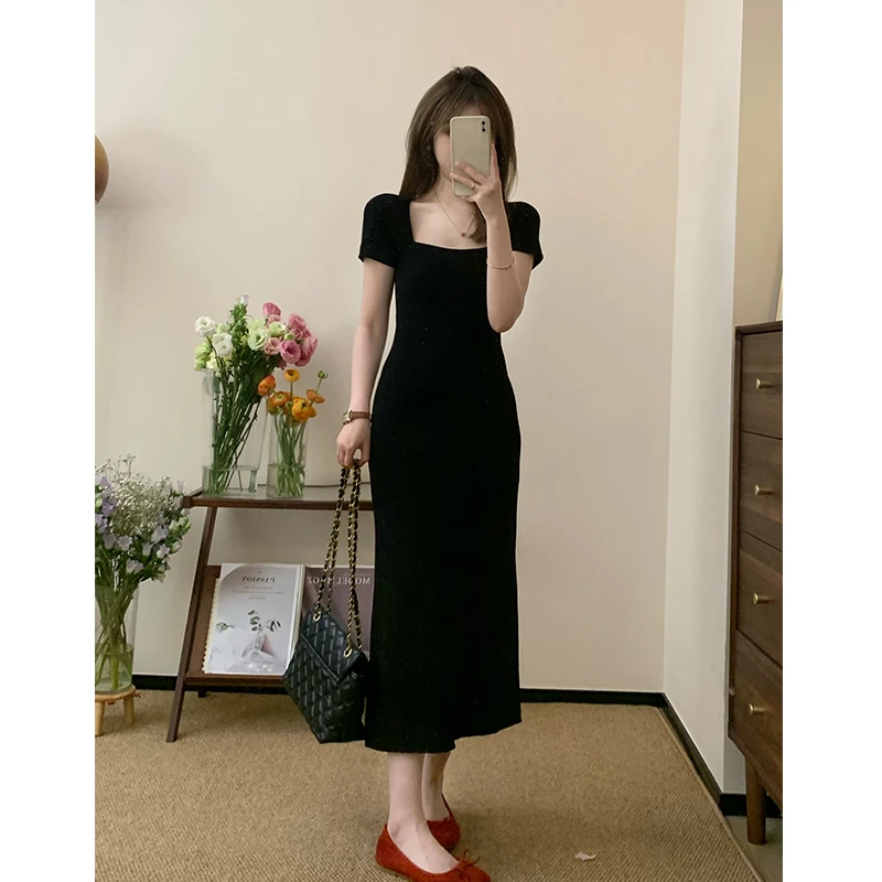 FUGUI RICH 现货【夜晚心动】小个子方领黑裙女气质长裙 26241L3495