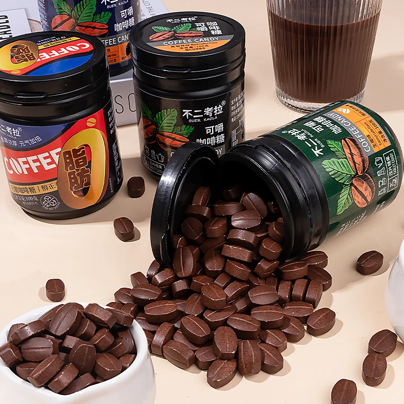 无蔗糖咖啡糖罐装即食干嚼咖啡豆学生上课犯困办公室解馋休闲零食