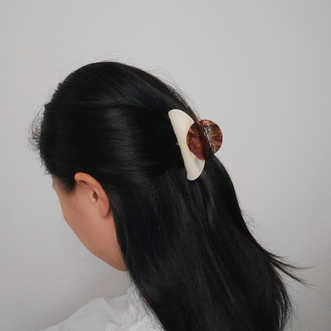 WJia韩版ins风醋酸抓夹拼接木纹色中号高级感抓夹秋冬时尚鲨鱼夹