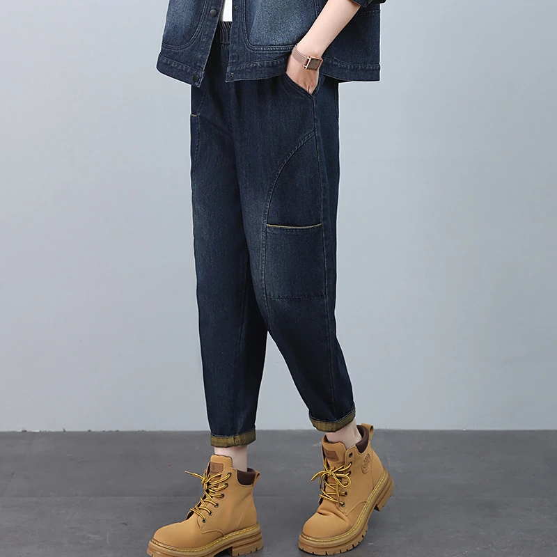 529牛仔裤女2024春秋新款宽松高腰显瘦中年妈妈九分薄款休闲裤