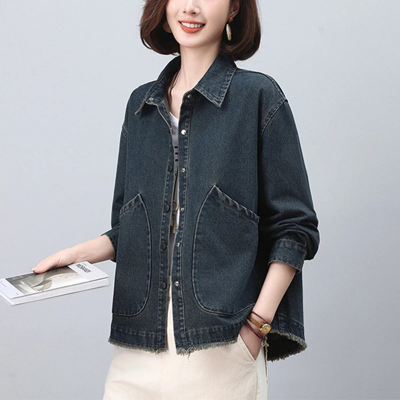 牛仔外套女春秋新款大码宽松洋气中年妈妈早春上衣衬衫百搭外套爆