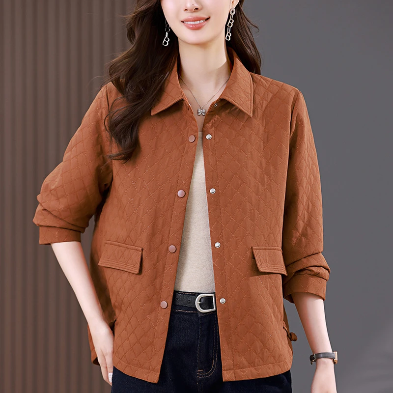 9806休闲菱格外套宽松女春秋时尚百搭夹克上衣短款0105