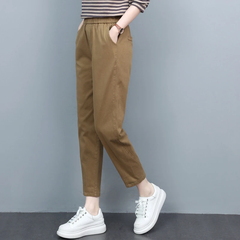 休闲裤女2024新款宽松百搭春秋薄款直筒洋气中年妈妈显瘦卡其裤子