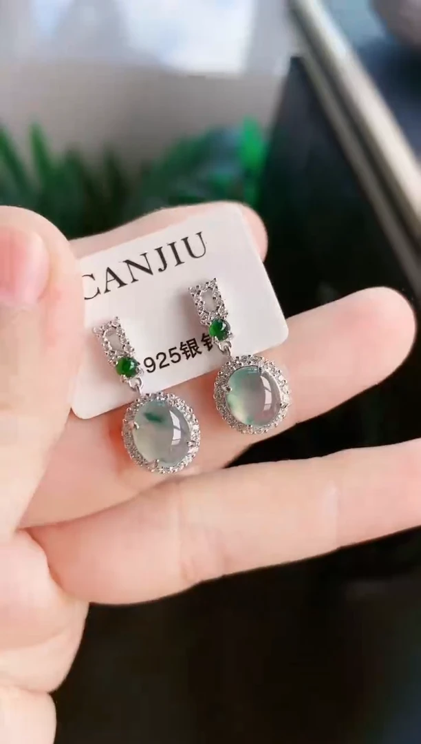 【闪购商品】翡翠耳饰银S925镶嵌14254114