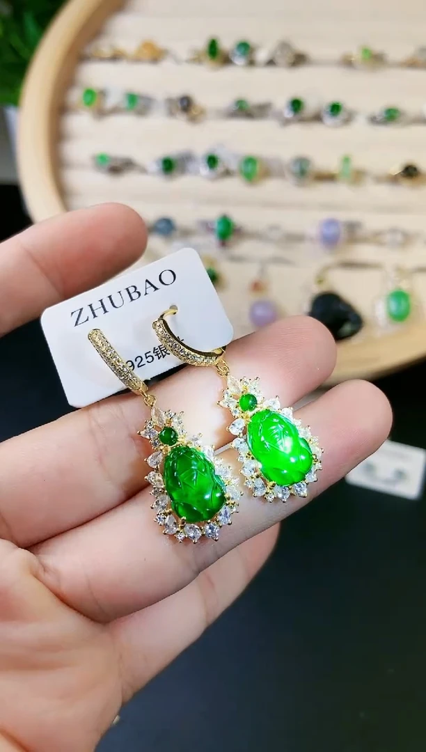 【闪购商品】翡翠耳饰银S925镶嵌15151