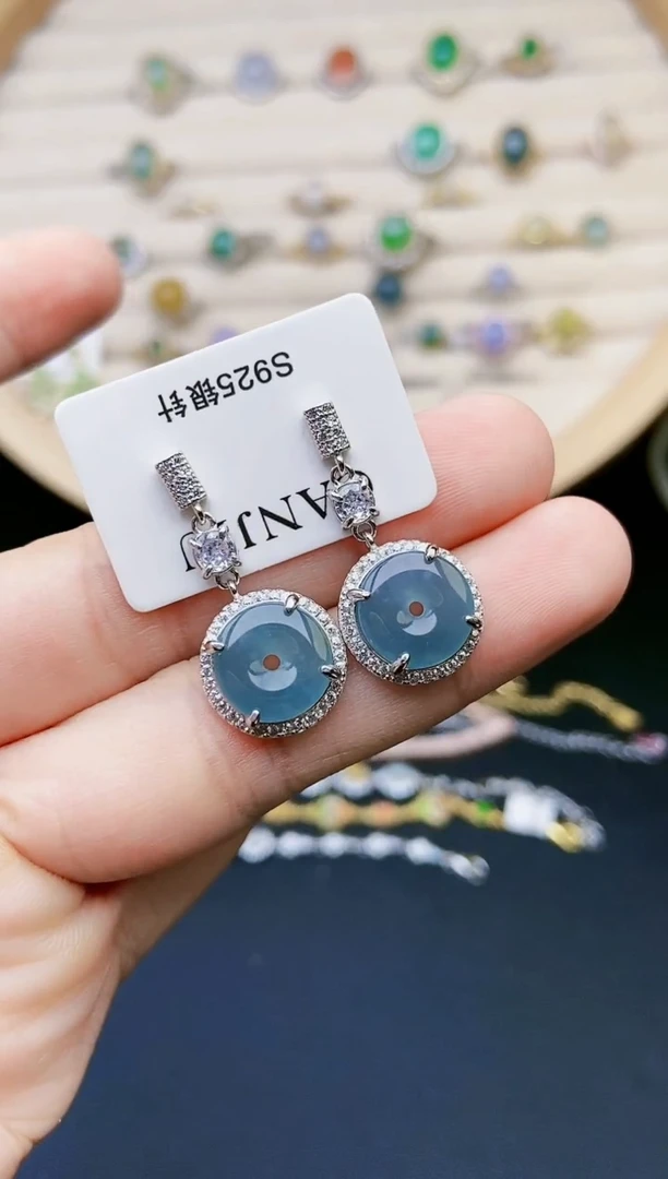 【闪购商品】翡翠耳饰银S925镶嵌111111111