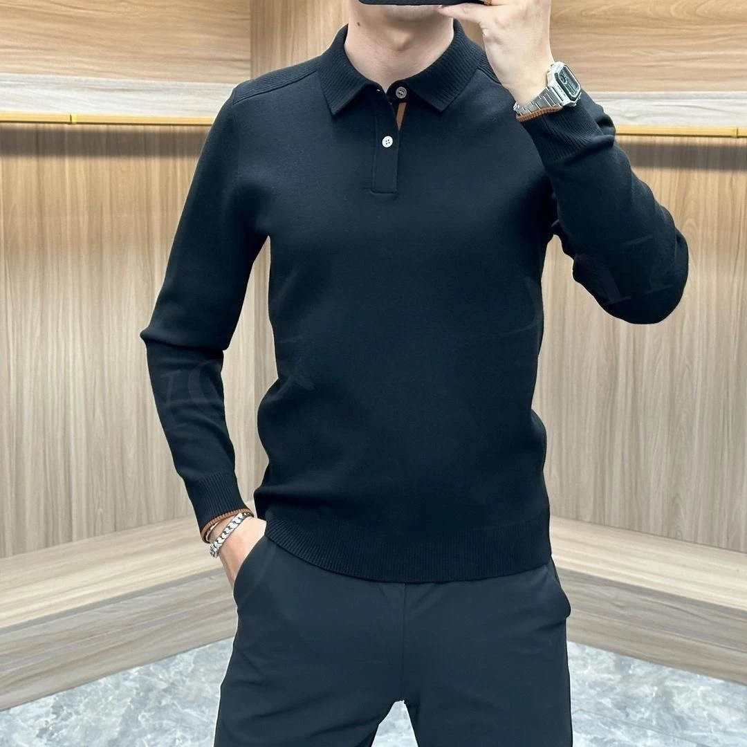 MALEASY 男士轻奢翻领针织POLO衫秋冬款时尚商务休闲长袖保暖毛衣