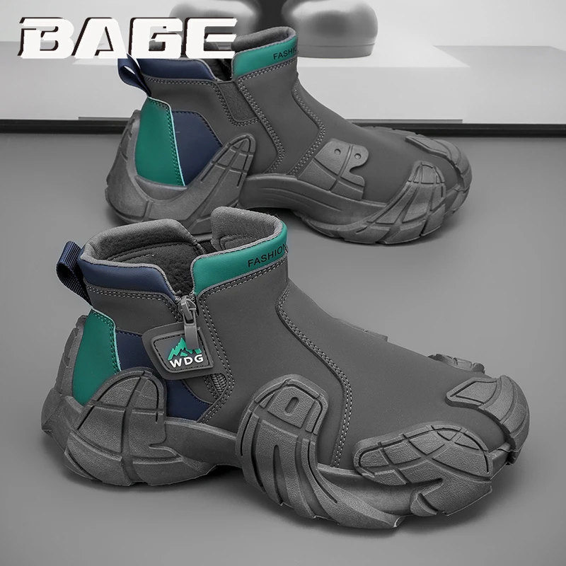 八哥劳保男鞋秋季防滑防水厨房工作中帮男士侧拉链马丁靴运动潮鞋