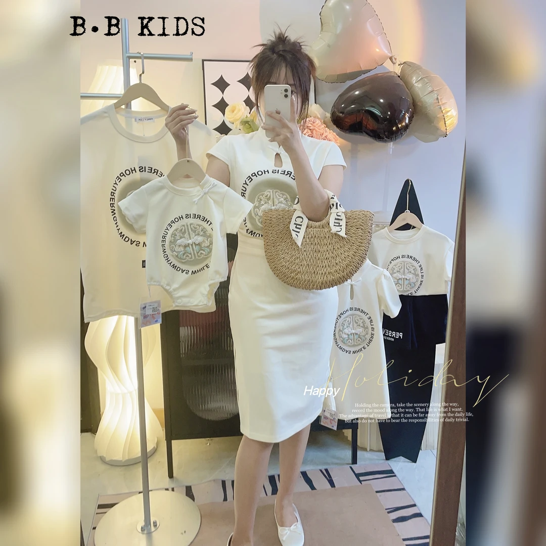 碧宝家【月影】春夏新款国风婴儿亲子全家装一家三四口新中式气质