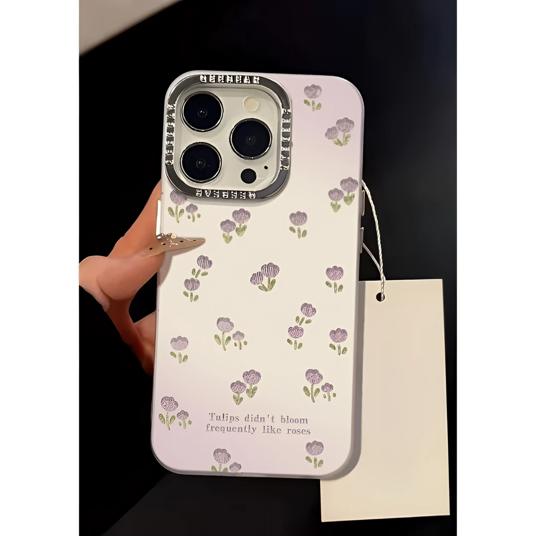镂空紫郁金香金属羽纱苹果15promax手机壳iphone13/14复古12/11女