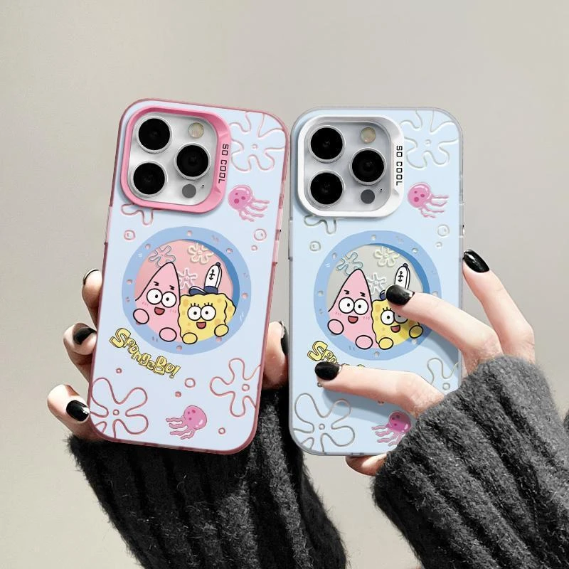 海底海绵宝宝苹果13手机壳iPhone14简约15镭射12promax创意11硬XS