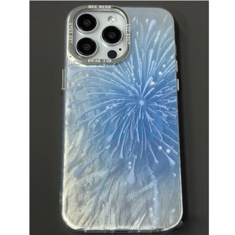 日韩ins梦幻蓝色绽放烟花15苹果14手机壳iPhone13promax全包12/11