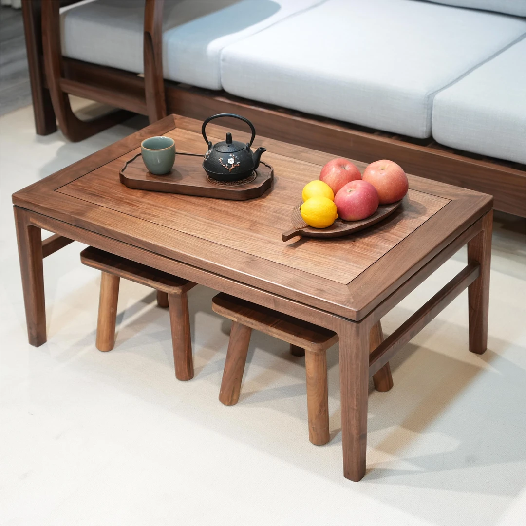 北美家用黑胡桃炕桌榻榻米茶几坐地日式禅意飘窗桌轻奢矮茶桌桌子