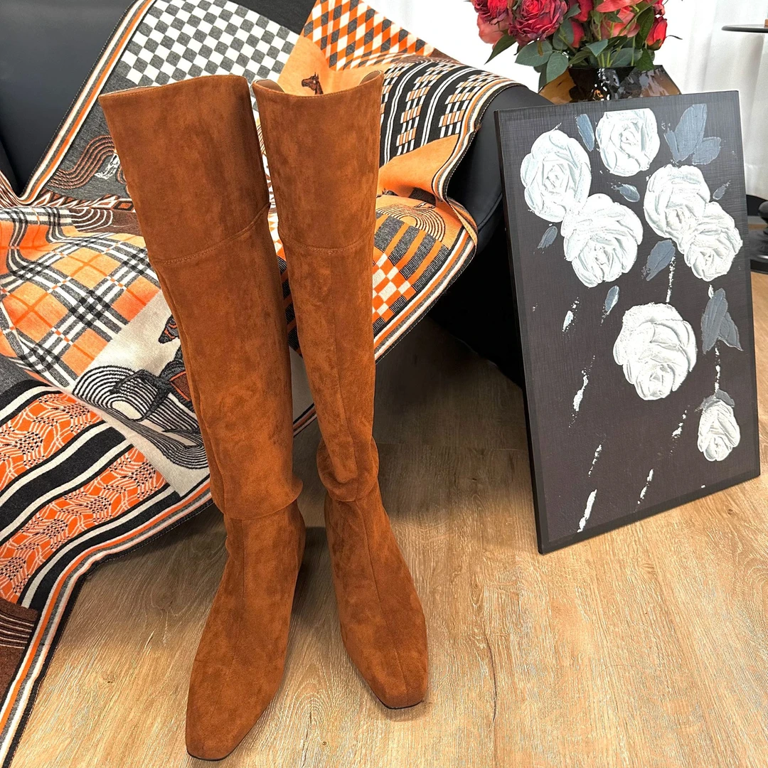 Desiree Van/黛绮梵秋冬麂皮绒过膝百搭堆堆靴内增高复古长靴06