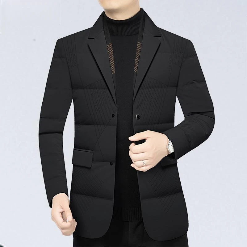 梵希巴迪鸭绒羽绒服西装领2025新款冬季中青年商务休闲帅气外套