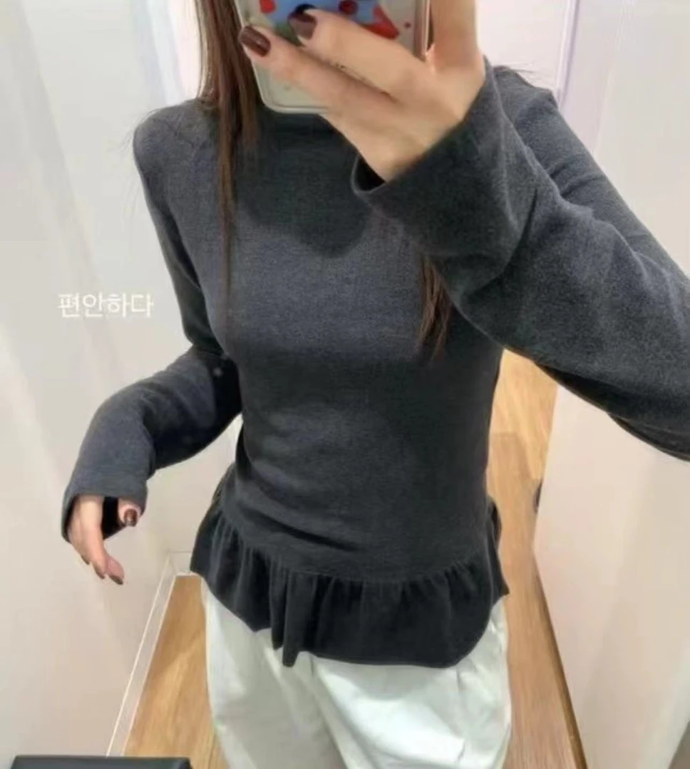 （莉秀同款）设计感下摆拼接打底衫女2024冬款韩系德绒软糯上衣C266