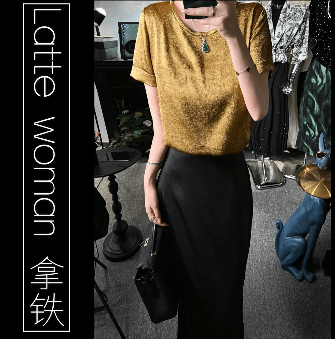 （名门）夏季简约纹理高级感醋加酸重磅气质短袖T恤上衣夏胖mm#C129