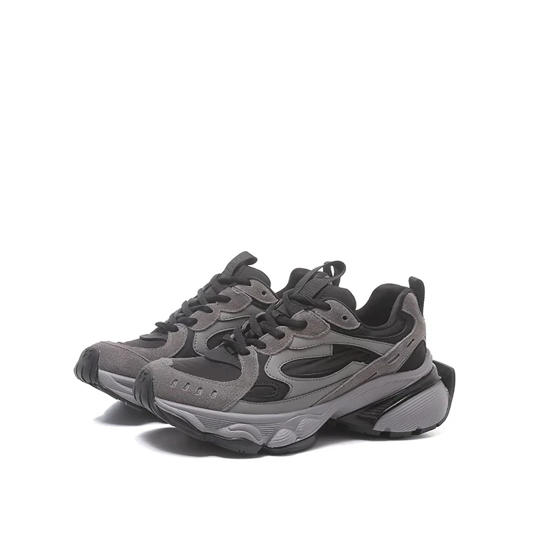 欧洲站真皮女鞋2024秋季新款百搭厚底松糕鞋系带休闲运动鞋老爹鞋