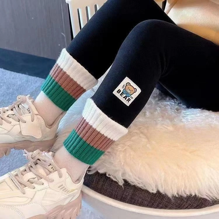 女童洋气外穿时髦加绒秋冬季打底裤女宝宝加厚裤子小童冬装