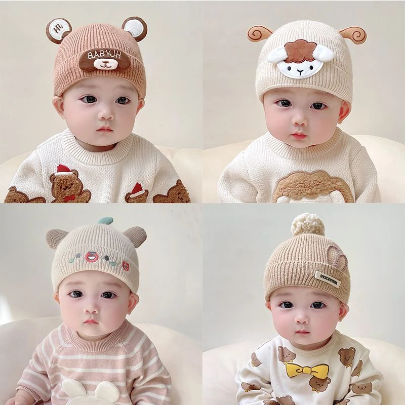 婴幼儿帽子可爱新生儿胎帽秋冬季宝宝毛线针织加厚保暖男女护卤门