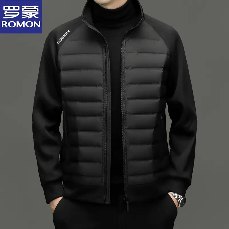 罗蒙男士立领羽绒服冬季新款纯色百搭保暖防寒中青年白鸭绒外套男