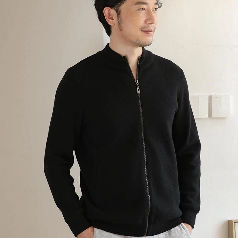 2024秋冬新款100纯羊绒衫拉链开衫男士休闲针织衫外套