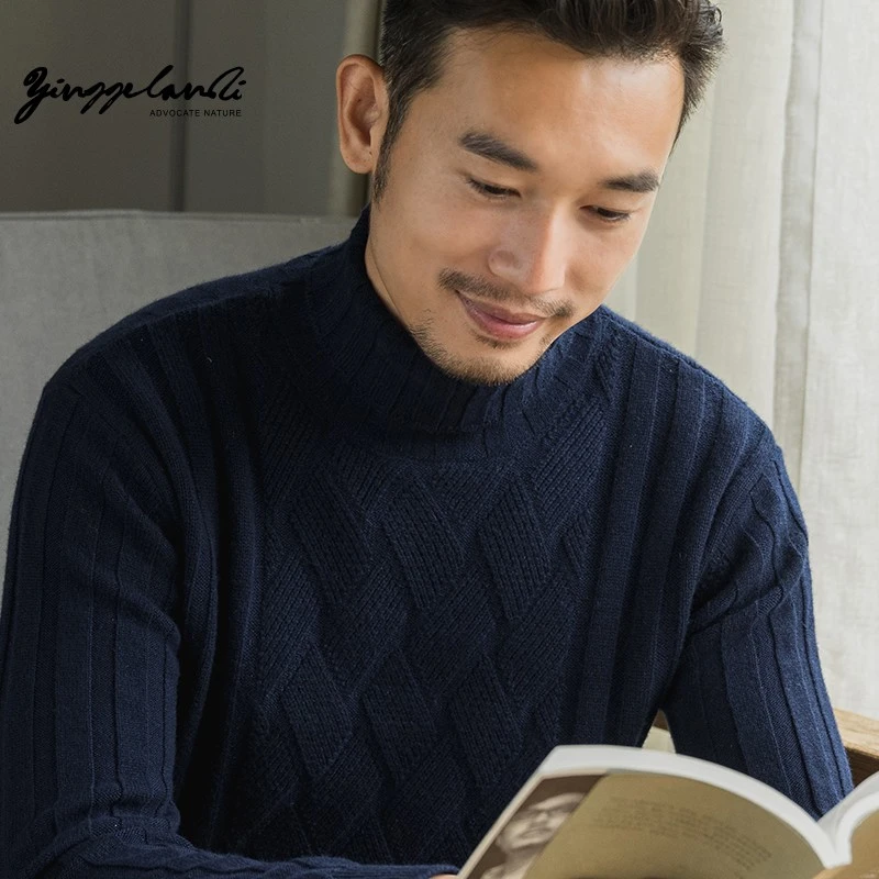 男装冬季纯色100%山羊绒衫两翻领毛衣男士韩版高领毛衫