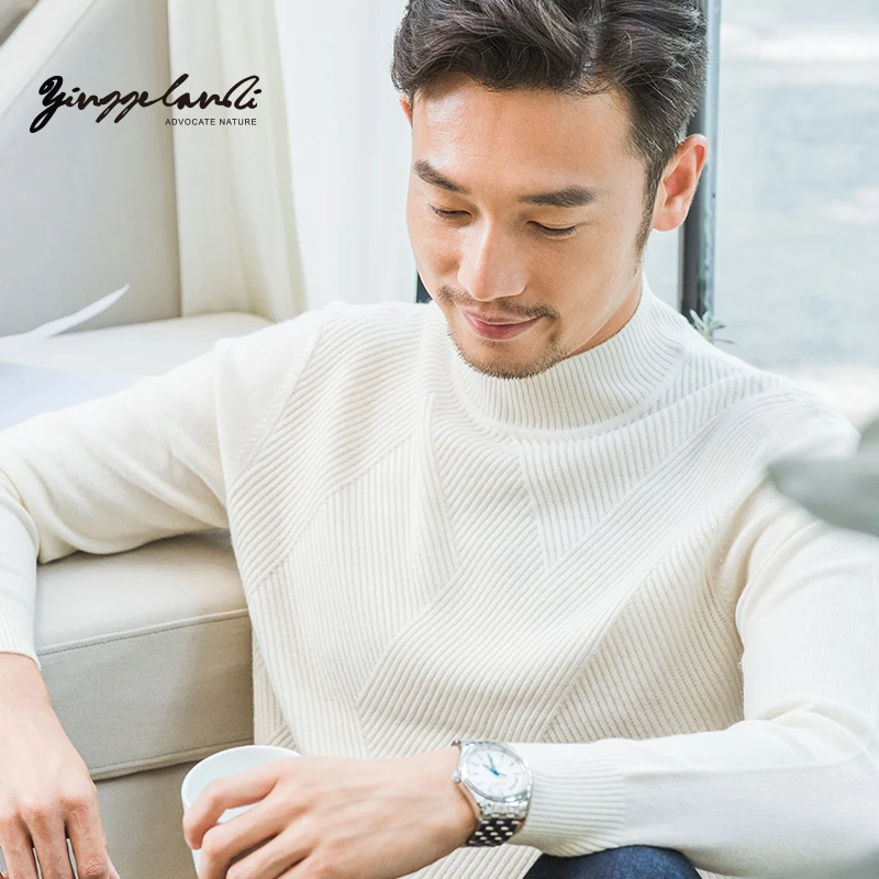 2024秋冬季产男士100纯山羊绒衫半高领毛衣针织衫