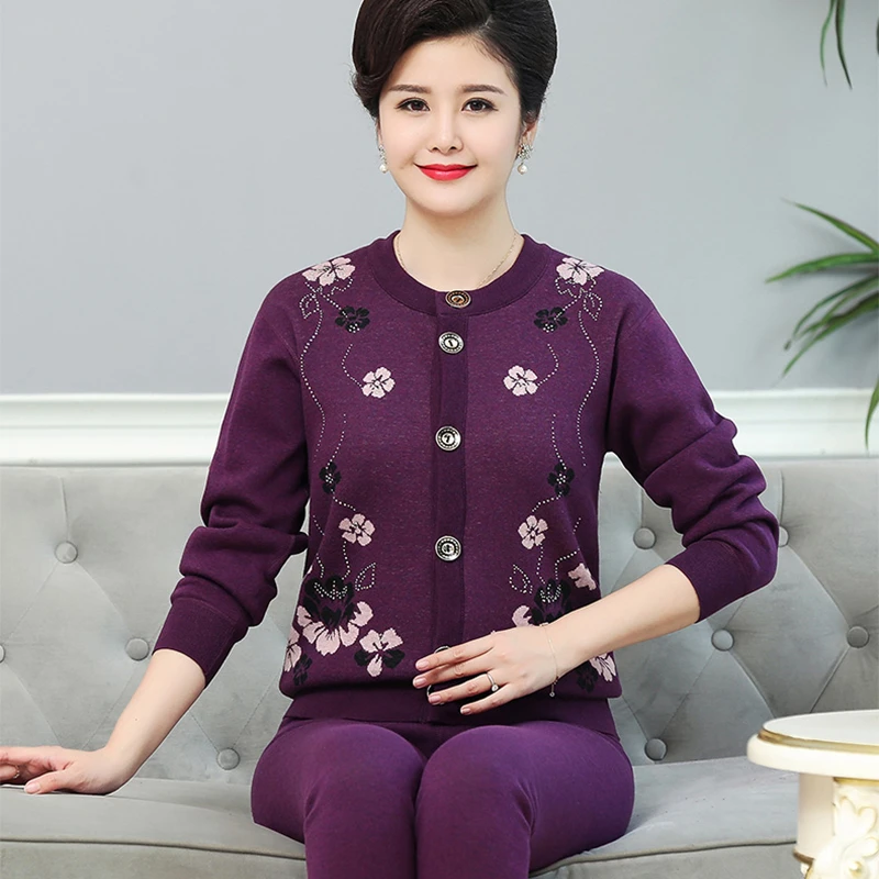 中老年人秋冬女奶奶装保暖内衣开衫妈妈冬装加绒加厚套装秋衣秋裤