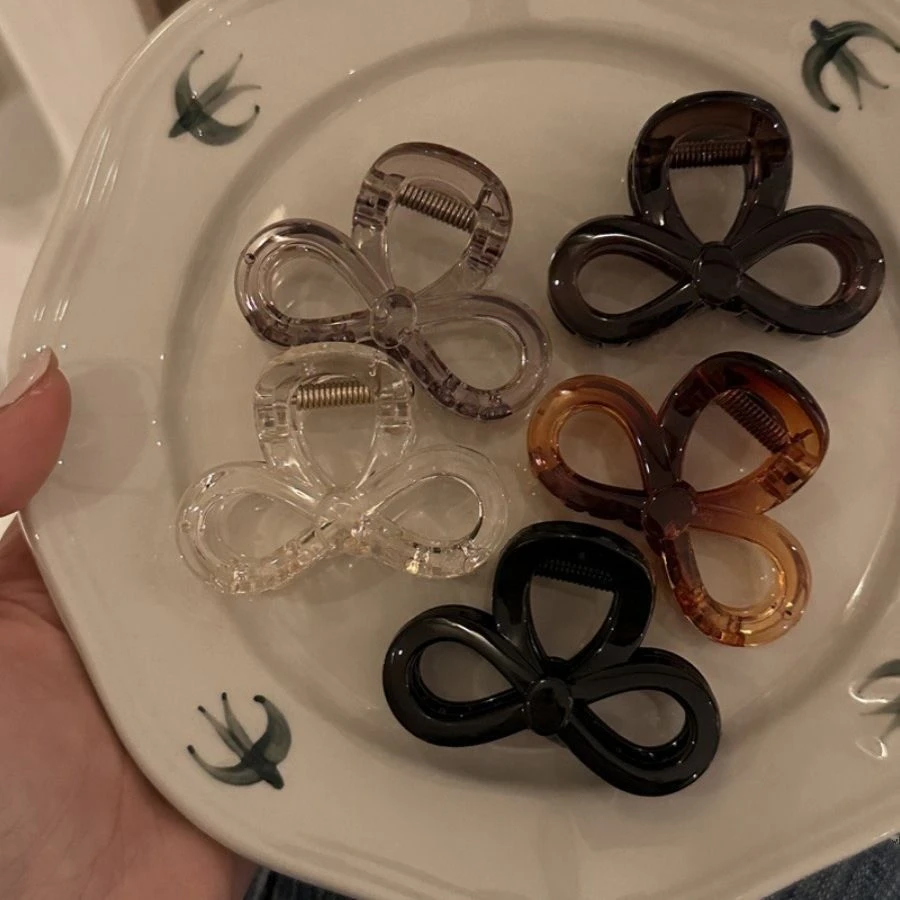 气质高级感亚克力蝴蝶结发夹女小众设计后脑勺盘发抓夹百搭鲨鱼夹