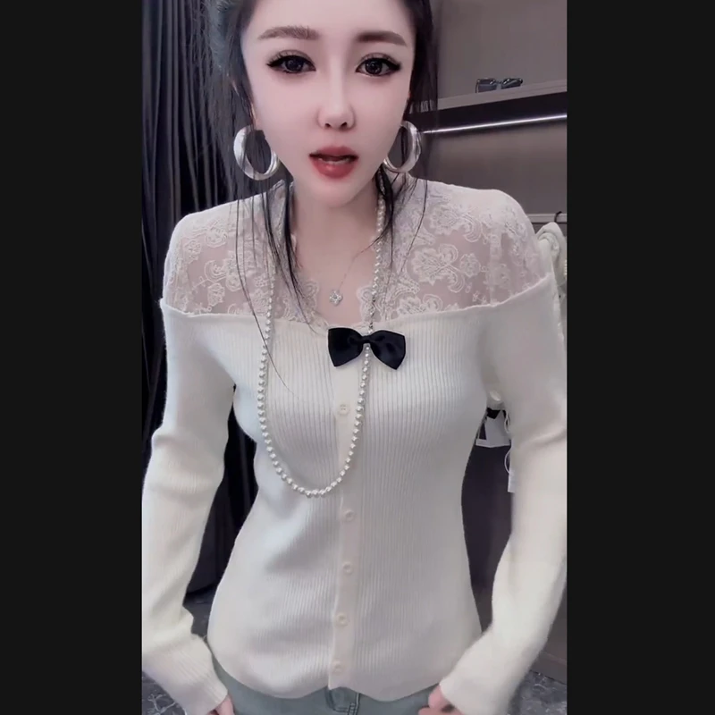 女士小衫-2024新款时尚洋气减龄显瘦气质殴货长袖拼接女士小衫