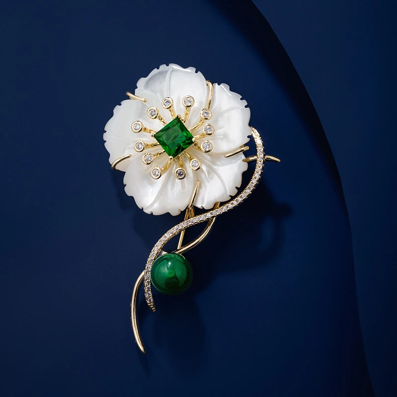 铜合金合成锆石胸针 女神礼物【繁花似锦】轻奢优雅气质法式胸针