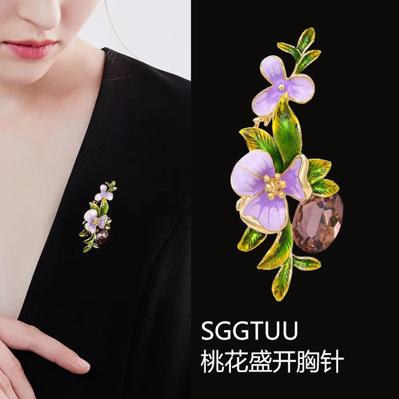 铜合金胸针 国风【幸福桃花】高档胸针百搭胸花别针配饰时尚