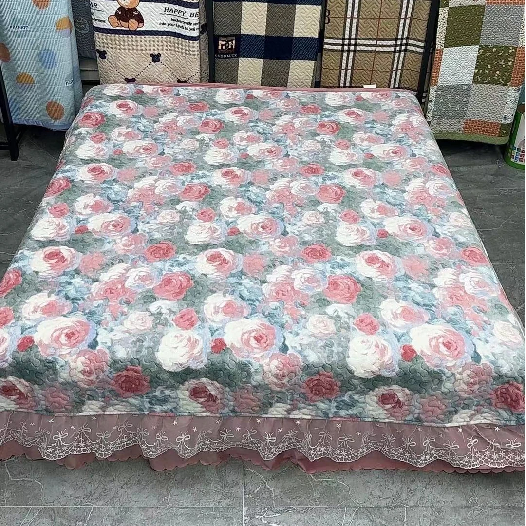 2.5*2.5  冬季宝宝绒蕾丝花边床盖《花容月貌》