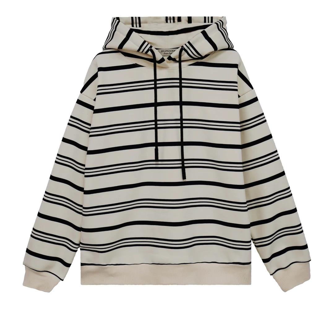 2025春夏新款美式腊梅拼接色连帽条纹卫衣宽松套头上衣-8366