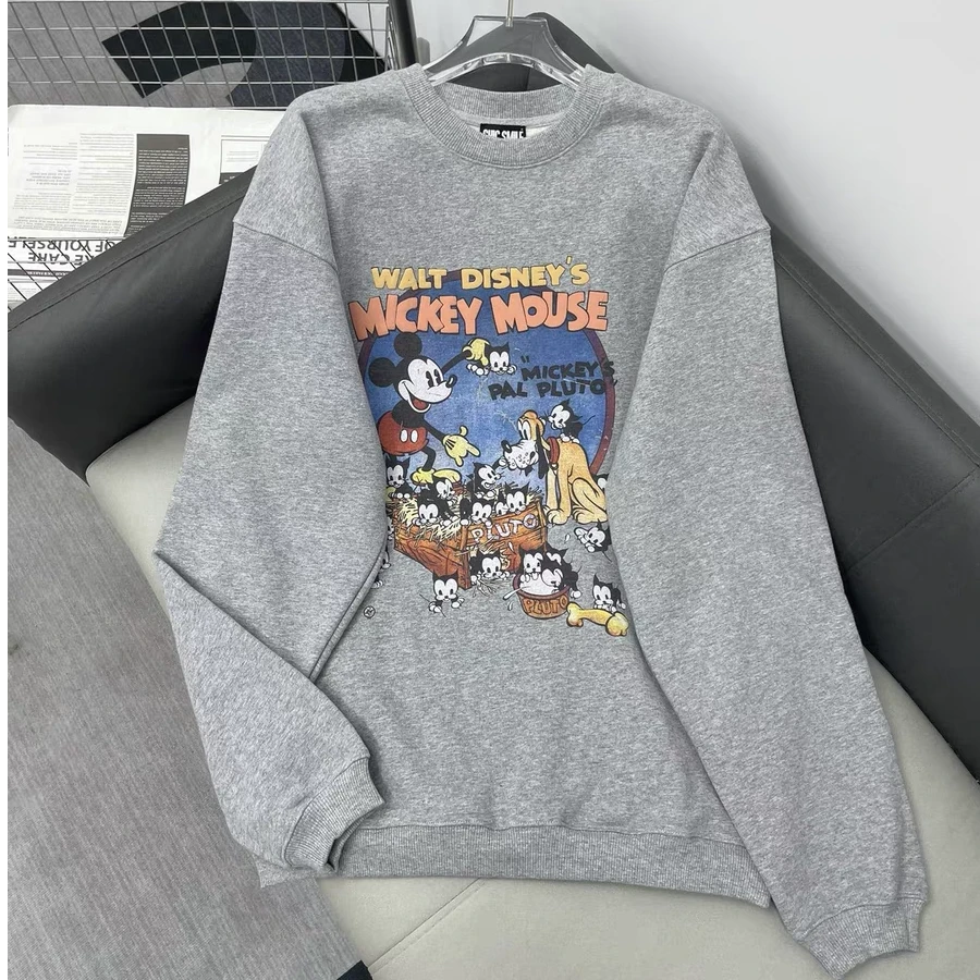 小众设计师 南油秋冬加绒米奇上衣印花宽松卫衣