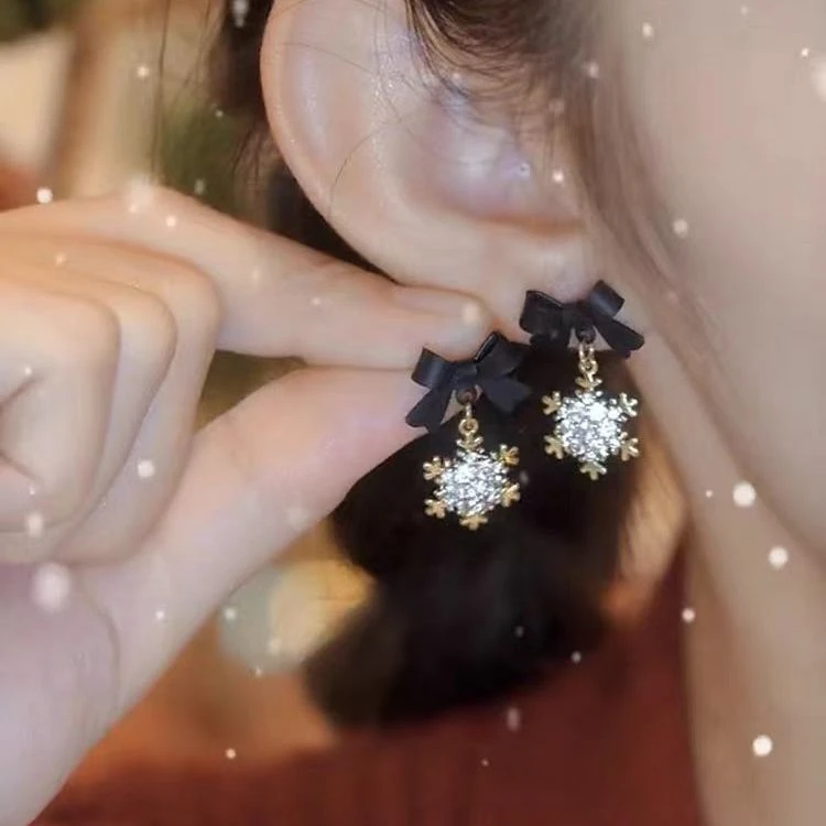 小众设计感高级圣诞节主题蝴蝶结雪花耳环女秋冬气质耳饰耳钉耳坠