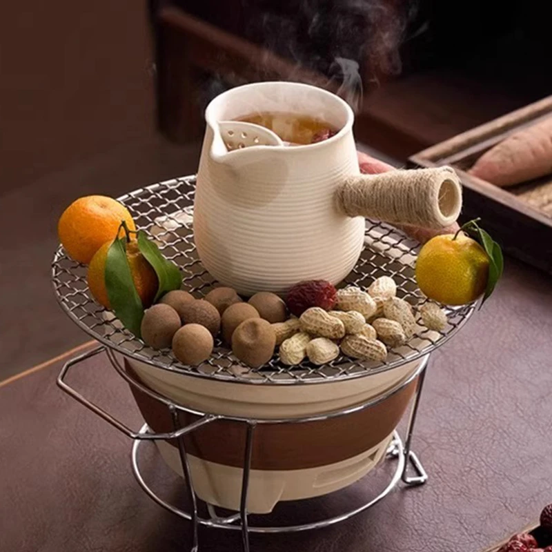 围炉煮茶壶户外茶炉灶泡煮茶壶陶土炭炉家用烧烤架炭炉陶瓷