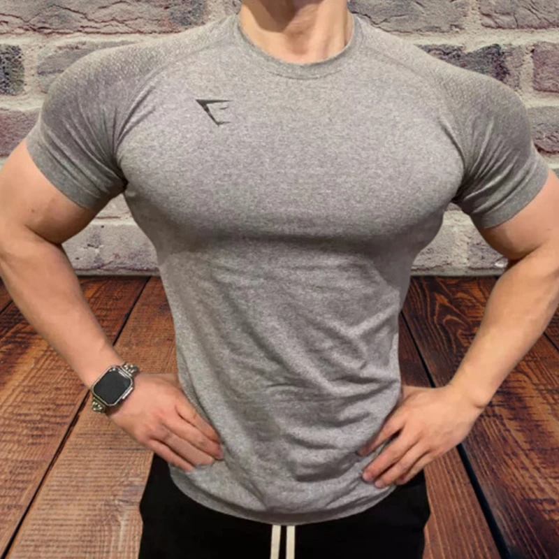 超帅GYMSHARK纯色运动短袖男ins网红健身跑步训练弹力紧身t恤上衣