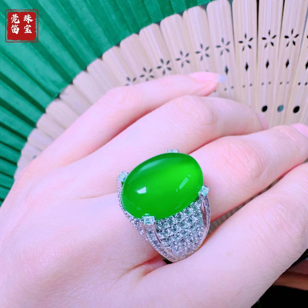 荣一珠宝天然玉髓精致百搭时尚男戒戒指辣色翠色爆款固定圈口