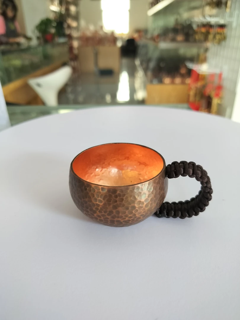 纯手工纯铜小茶杯功夫茶杯紫铜杯子带手柄铜杯子