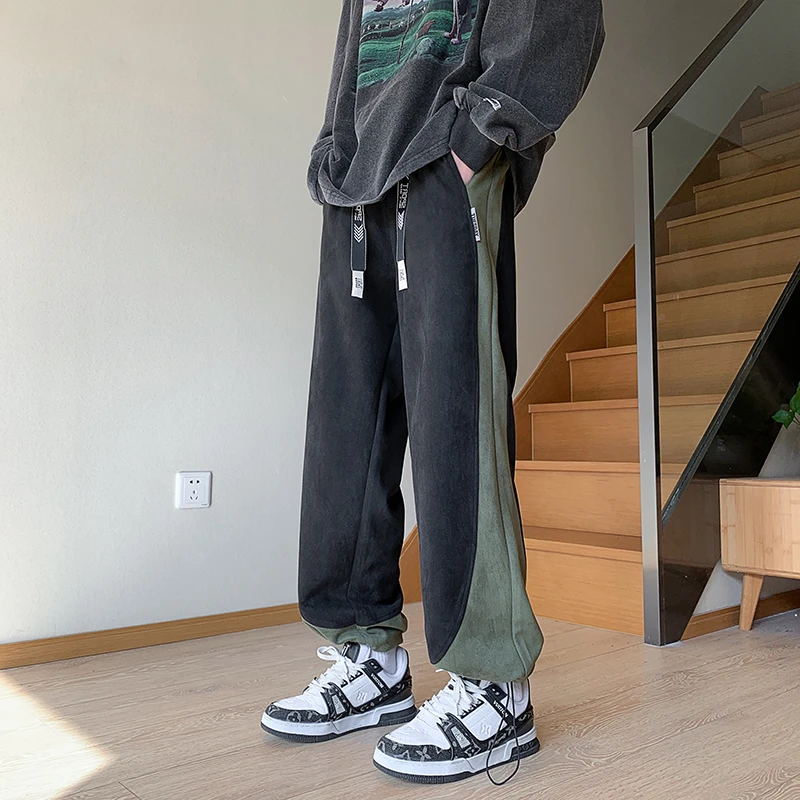 美式高街抽绳运动裤男款秋季宽松vibe撞色休闲百搭潮流直筒休闲裤